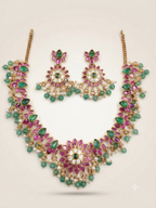 Floral Ruby & Emerald Guttapusalu Necklace Set