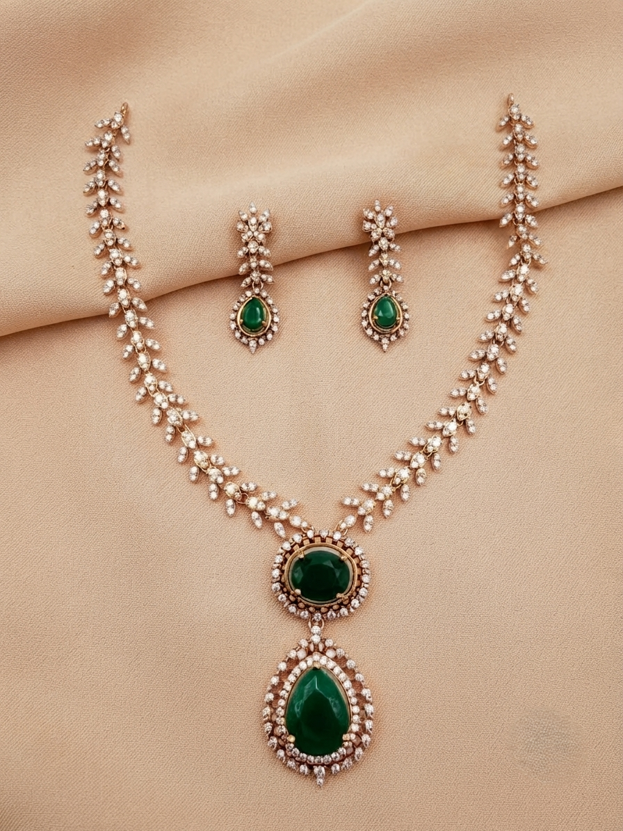 Leaf Vine Emerald Necklace Set