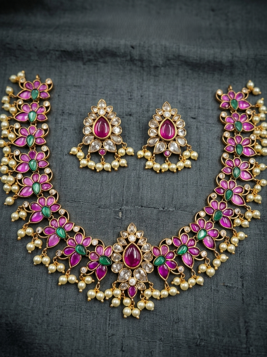 Floral Guttapusalu Short Necklace