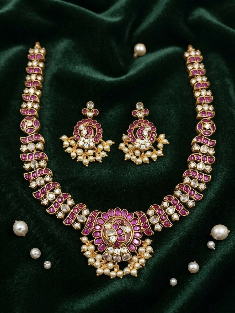 Peacock Motif Kundan Necklace Set