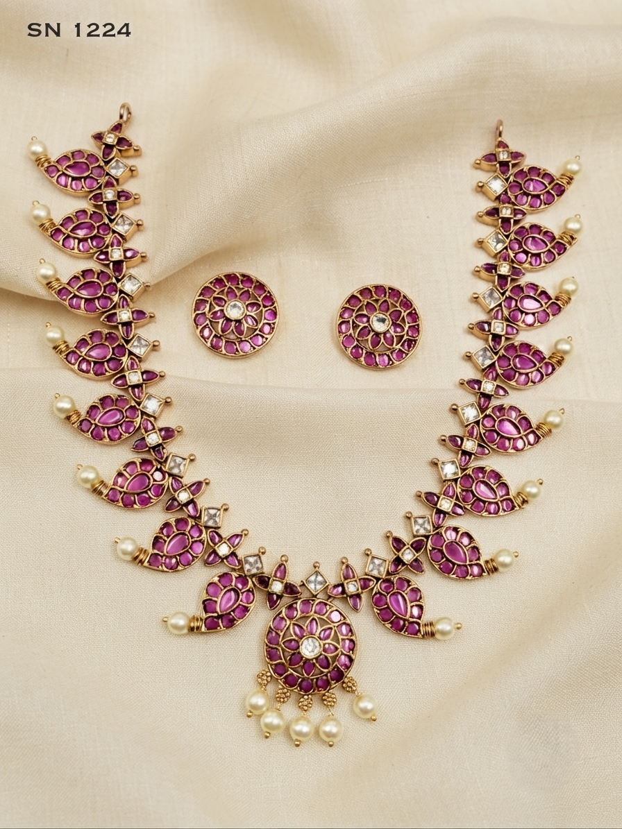 Mango Motif Antique Gold Necklace Set