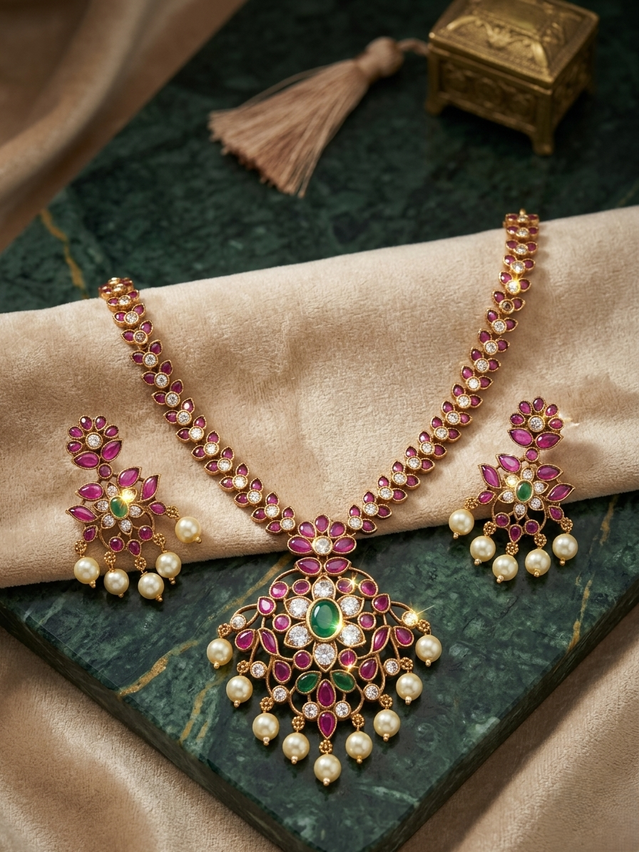 Floral petal necklace & earring set