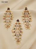 Antique Gold Multicolor Tiered Pendant Set with Pearl Drops