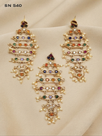 Antique Gold Multicolor Tiered Pendant Set with Pearl Drops