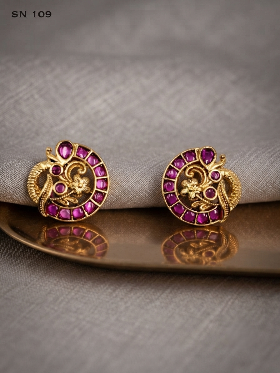 Peacock & Floral Round Stud
