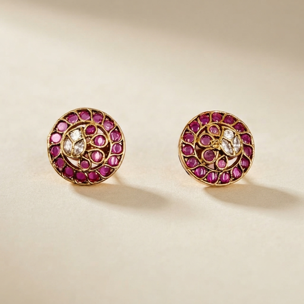 Gold-Toned Round Kundan Stud
