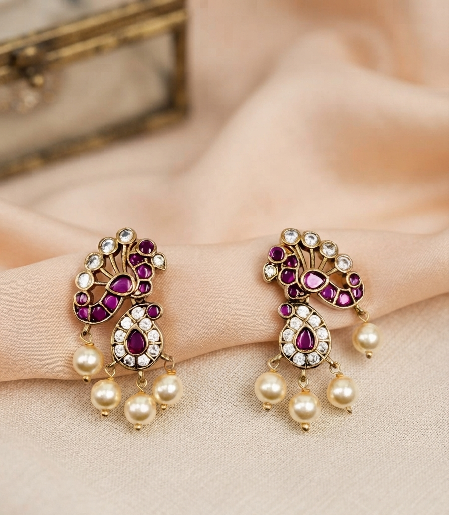 Peacock Design Studded Earrings