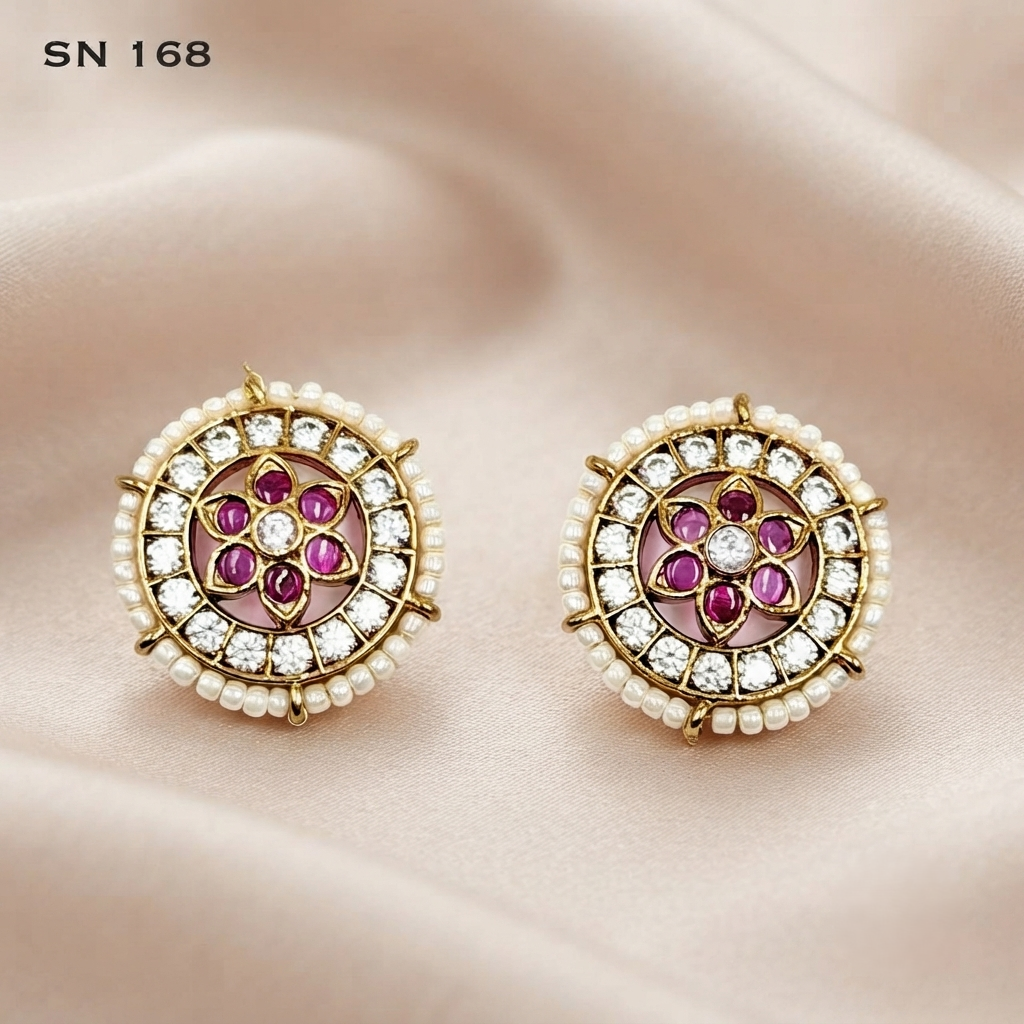 Kundan Floral Pearl Stud Earrings