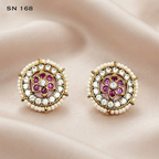 Kundan Floral Pearl Stud Earrings