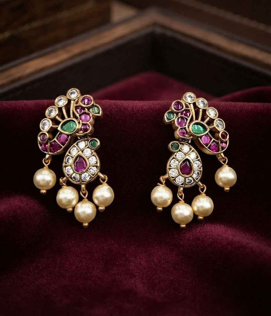 Peacock Design Studded Earrings