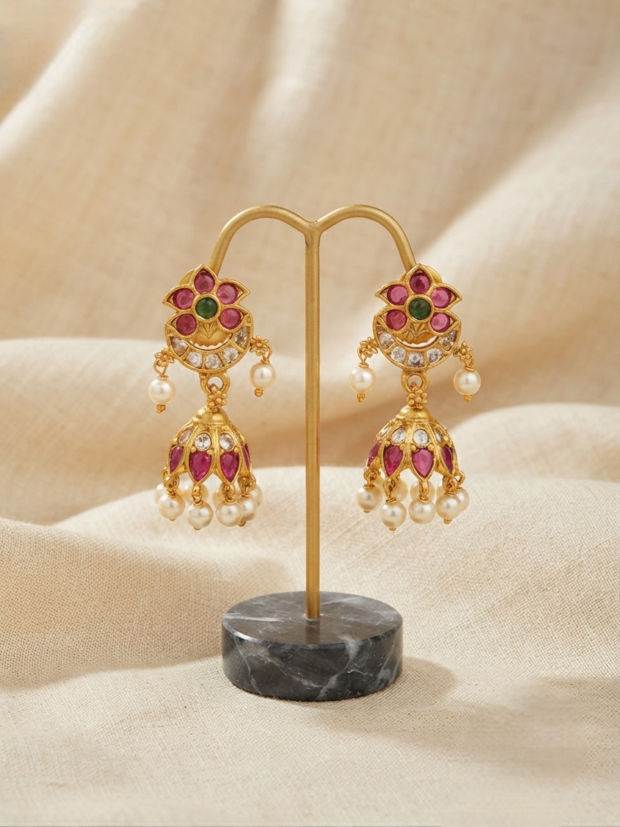 Floral Kundan Jhumka