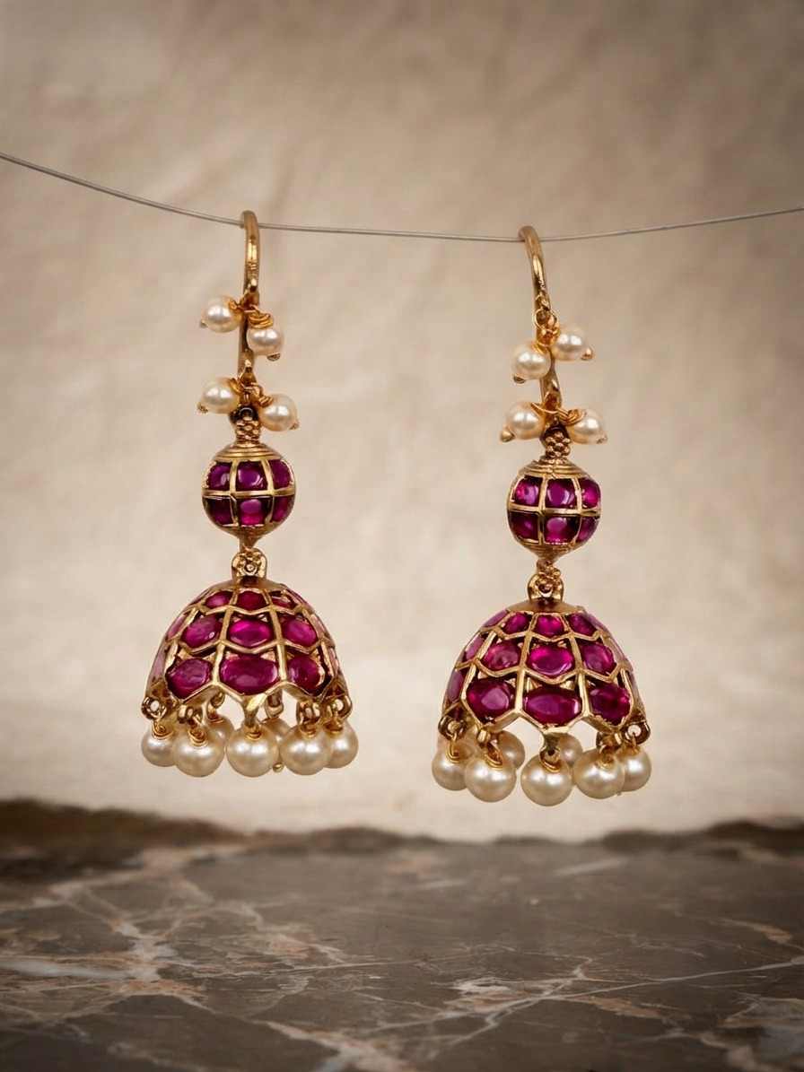 Kundan Meena Jhumka Earrings