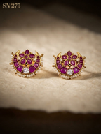 Gold Crescent Floral Stud