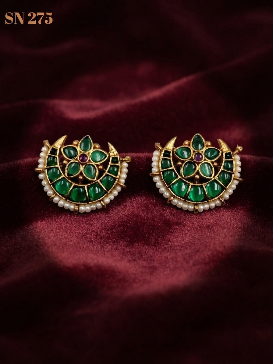 Gold Crescent Floral Stud