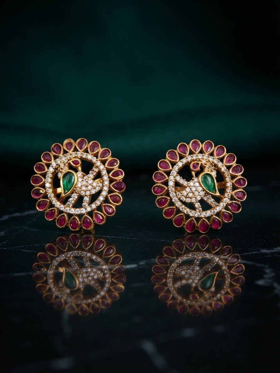 Gold Round Bird Design Stud