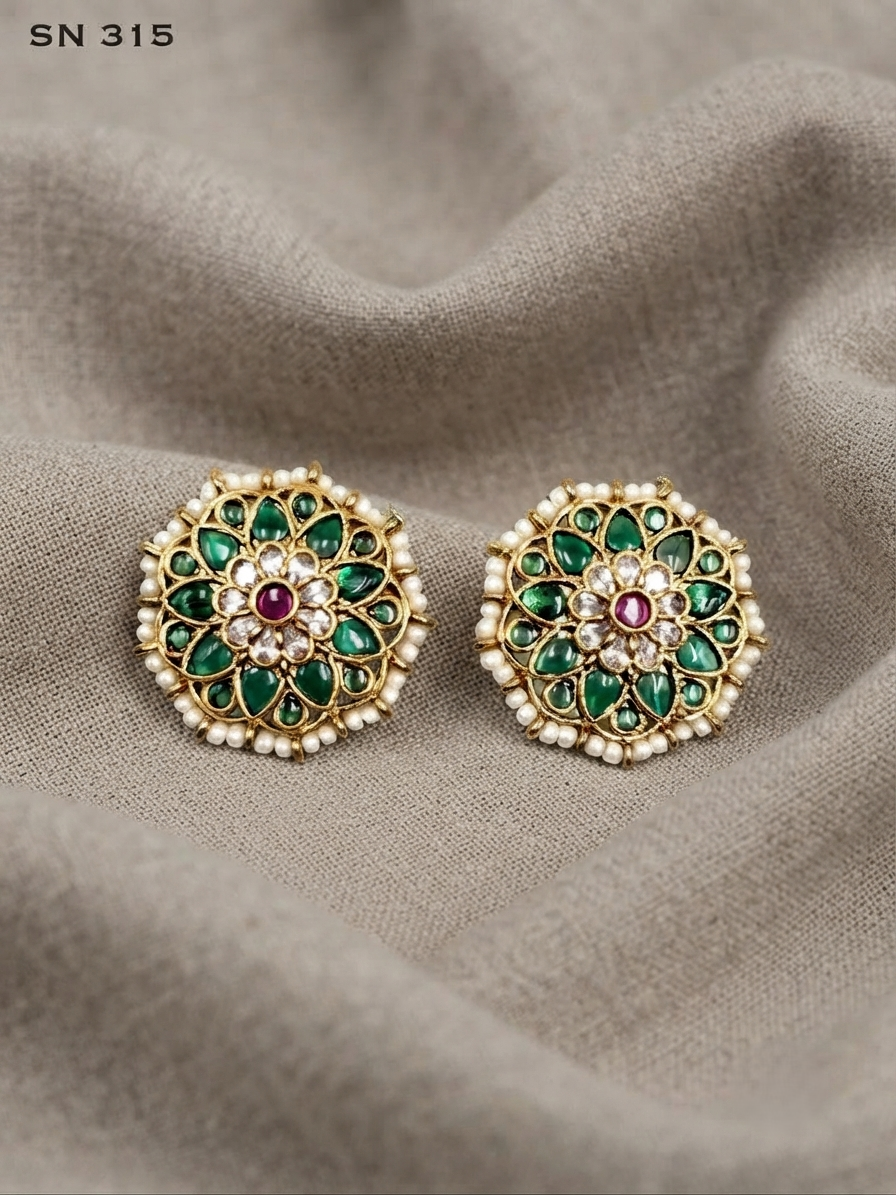 Floral Pearl-Edged Stud Earrings