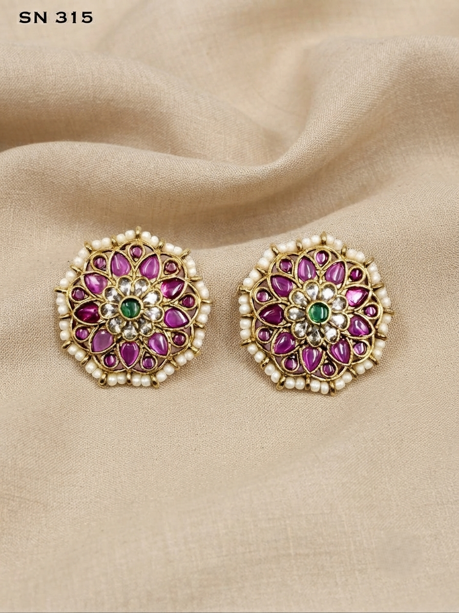 Floral Pearl-Edged Stud Earrings