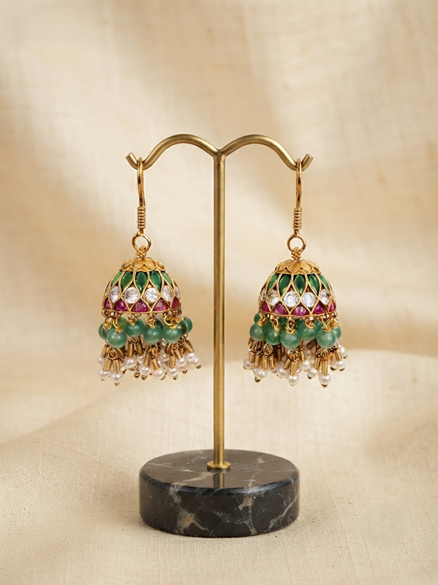 Multicolor Kundan Jhumka Earrings