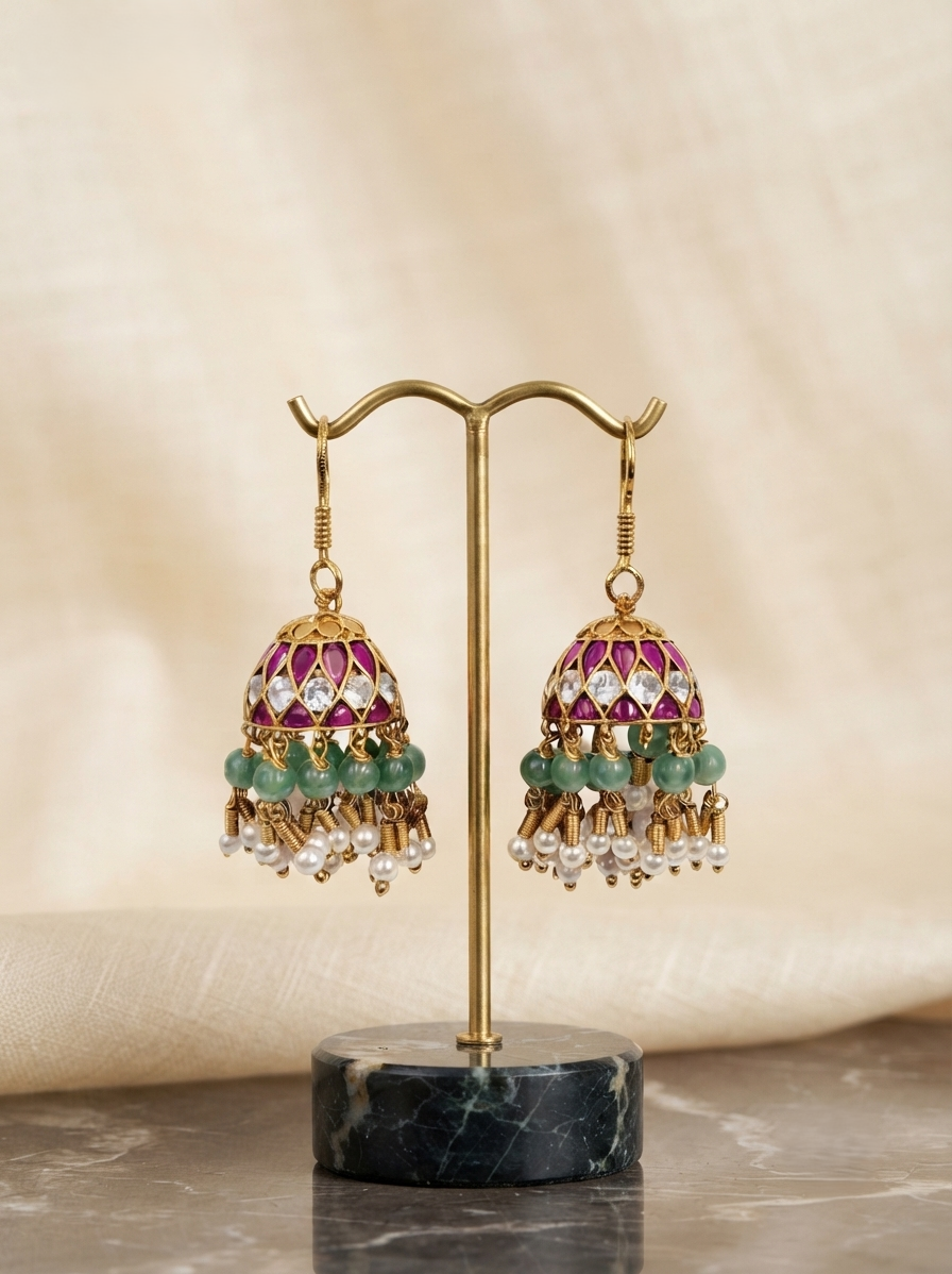 Multicolor Kundan Jhumka Earrings