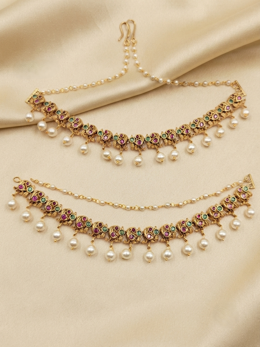Kundan Kaan Chain with Pearl Drops