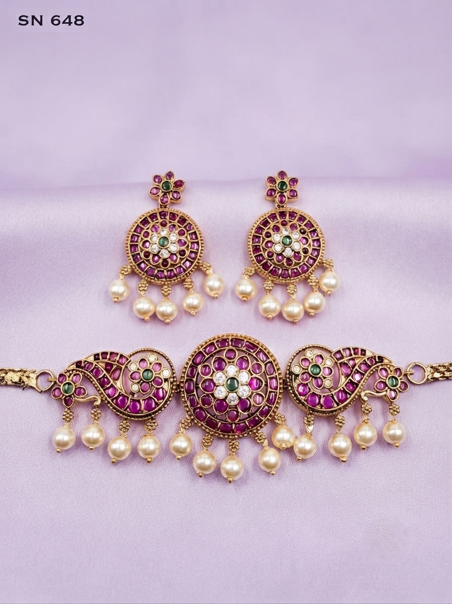 Paisley Round Choker Set with Matching Earrings