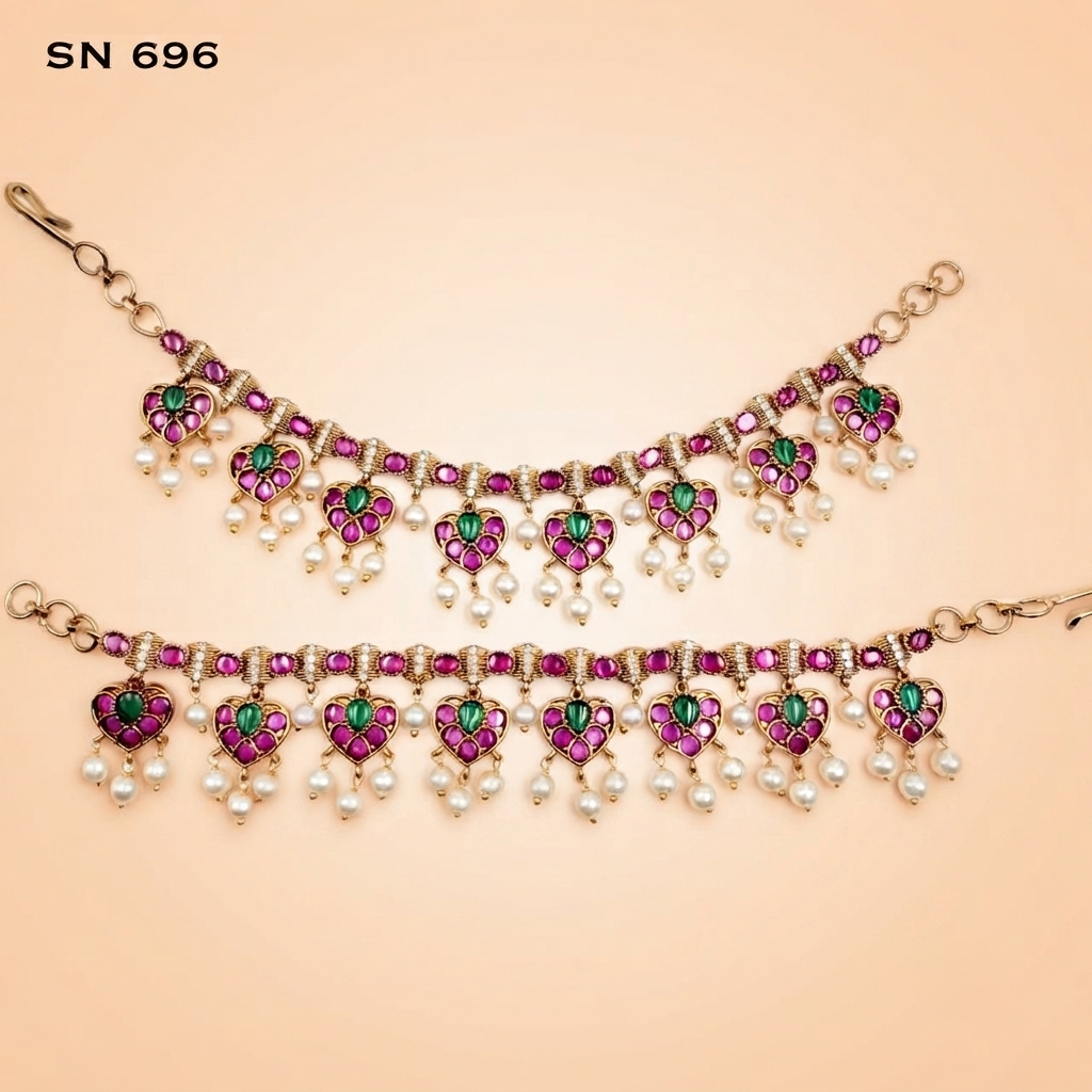Heart Motif Kaan Chain with Pearl Drops