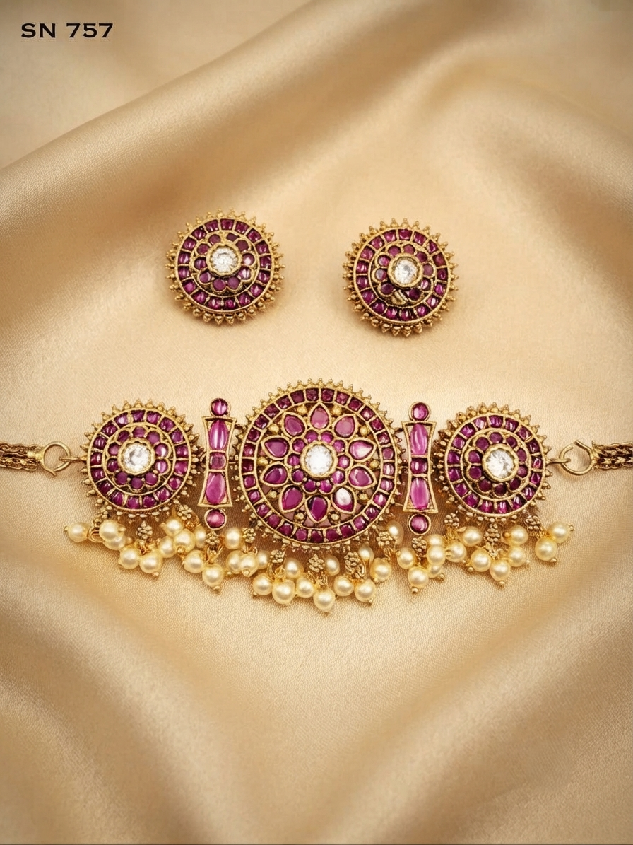 Antique Round Floral Choker with Stud