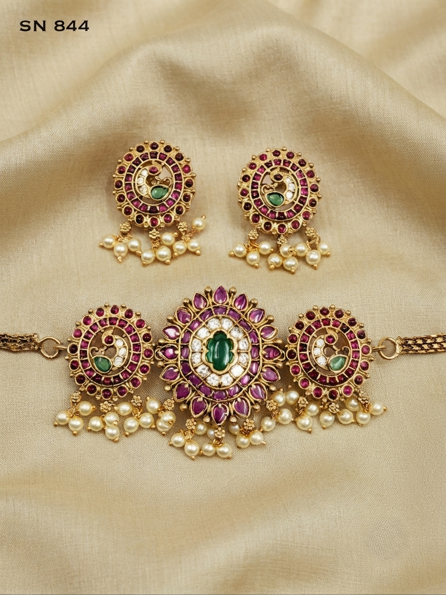 Peacock Motif Round Choker