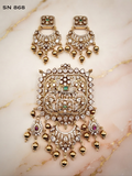 Antique Gold Elephant Motif Pendant Set with Chandbali Earrings