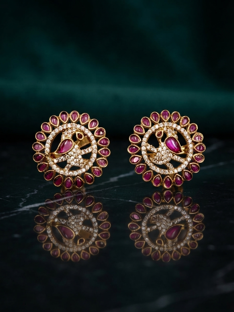 Gold Round Bird Design Stud