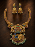 Royal Peacock Temple Necklace & Jhumka  Set
