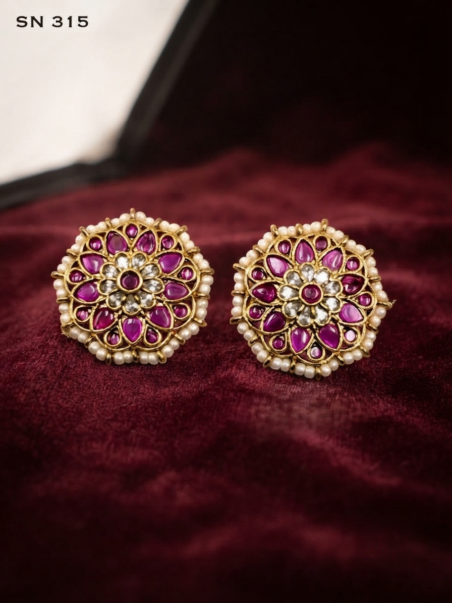 Floral Pearl-Edge Stud Earrings