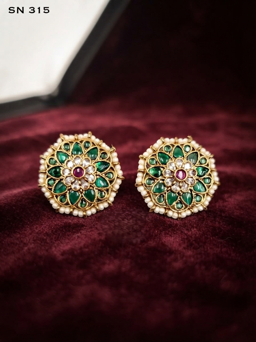 Floral Pearl-Edge Stud Earrings