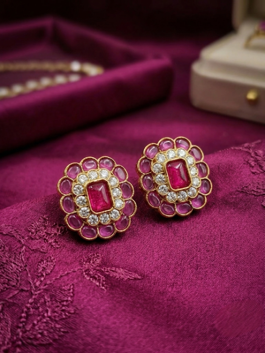 Ruby & Emerald Floral Stud Earrings