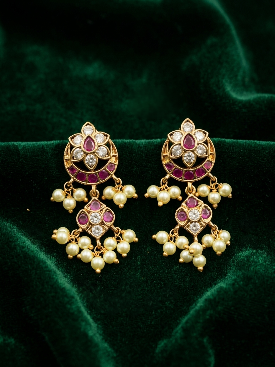 Ruby Emerald Chandbali Studs