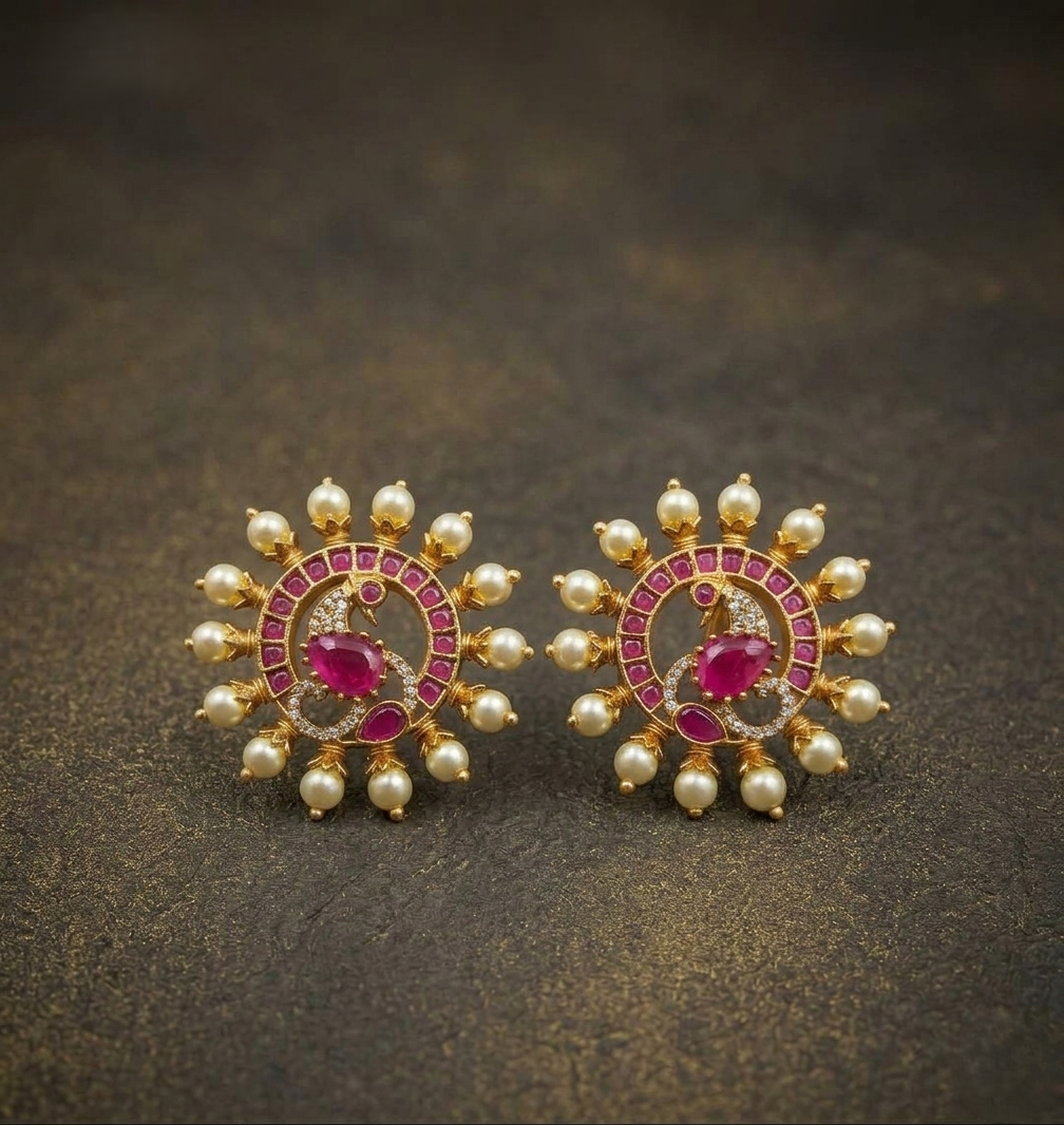 Peacock stud earrings