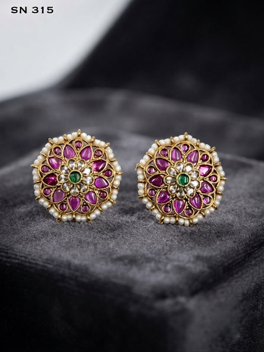 Floral Pearl-Edge Stud Earrings