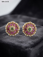 Floral Pearl-Edge Stud Earrings