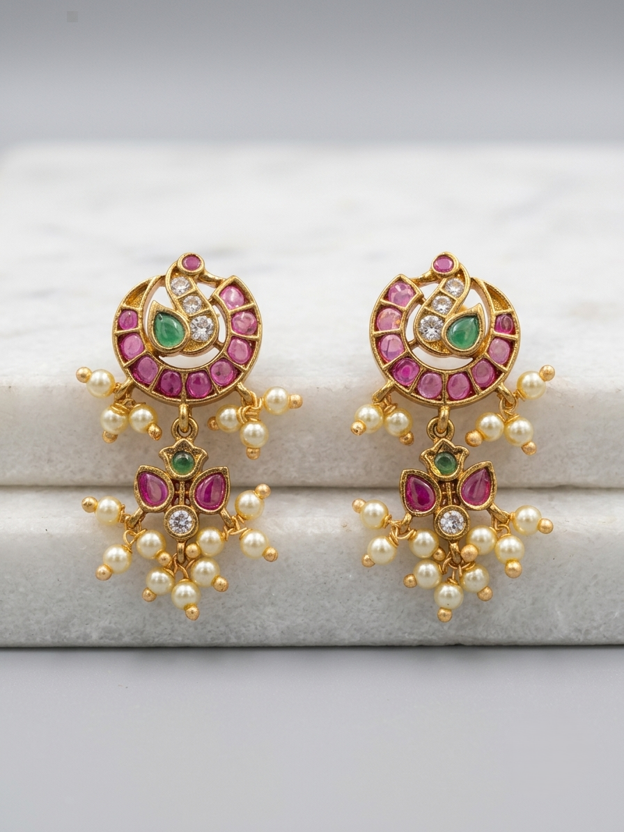 Ruby & Emerald Chandbali studs