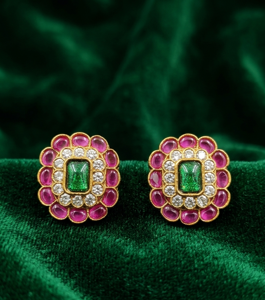 Ruby & Emerald Floral Stud Earrings