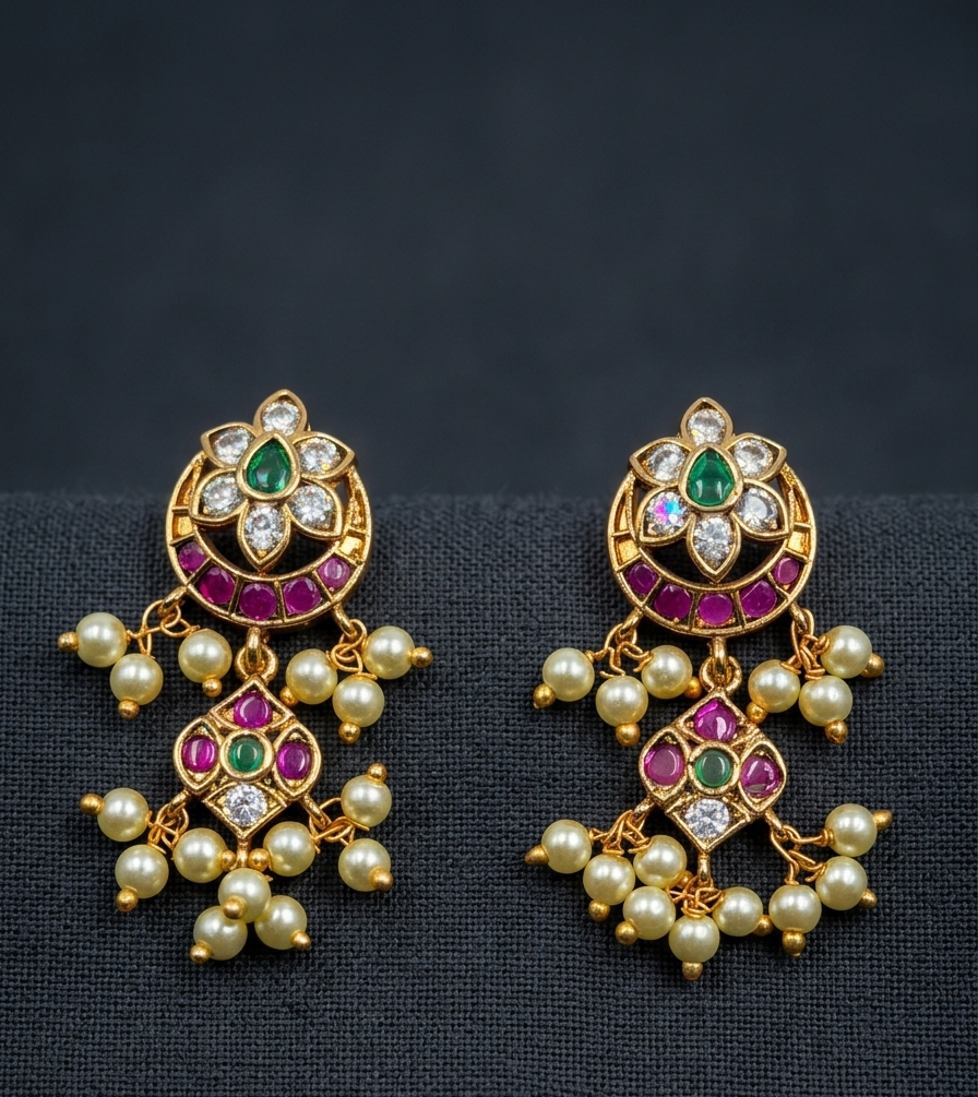 Ruby Emerald Chandbali Studs