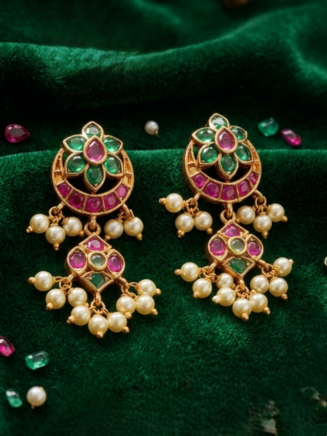 Ruby Emerald Chandbali Studs