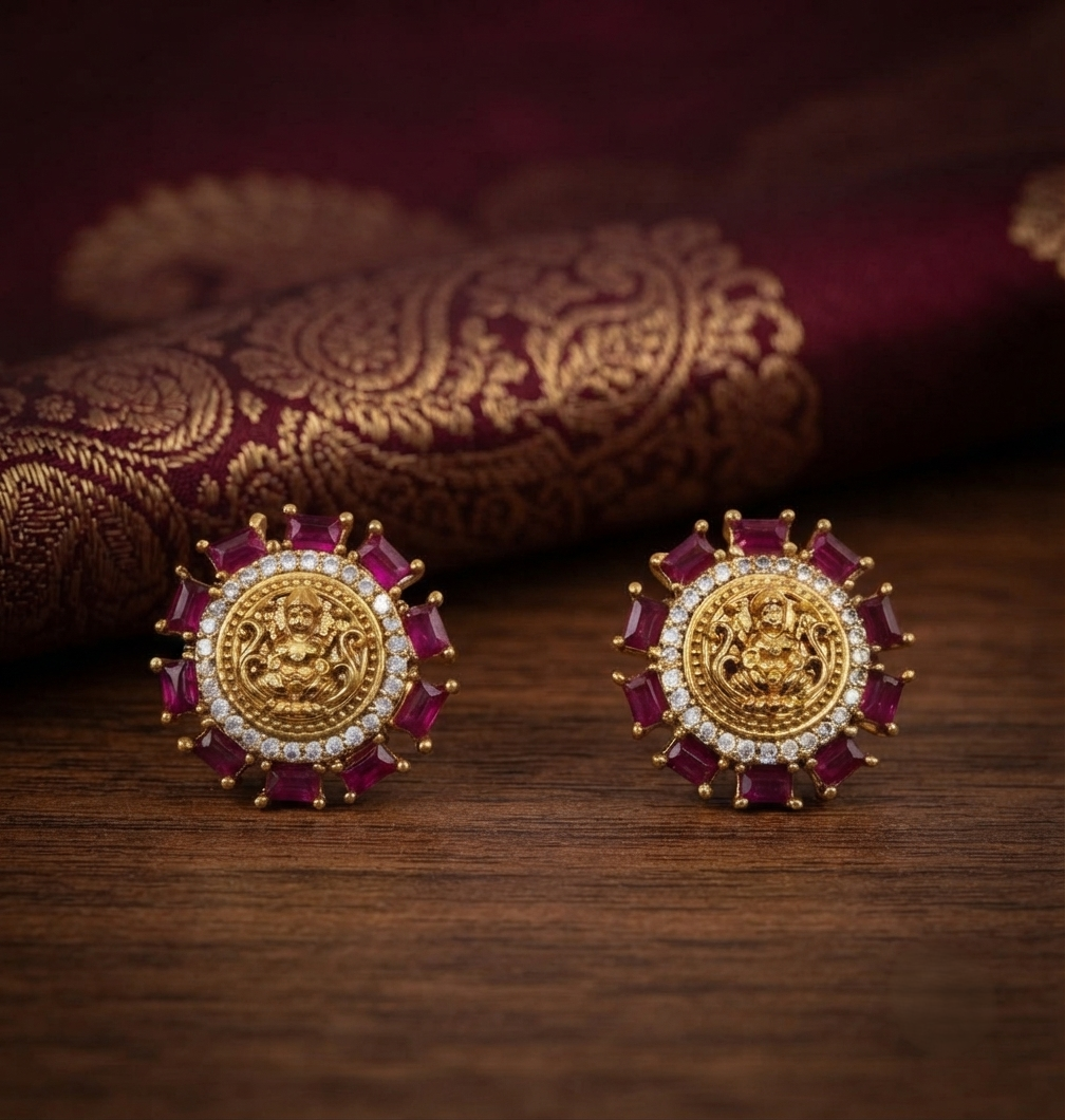 Lakshmi Coin Temple Stud